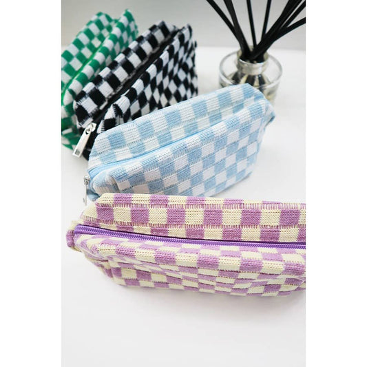 Checkered Knitted Cosmetic Bag